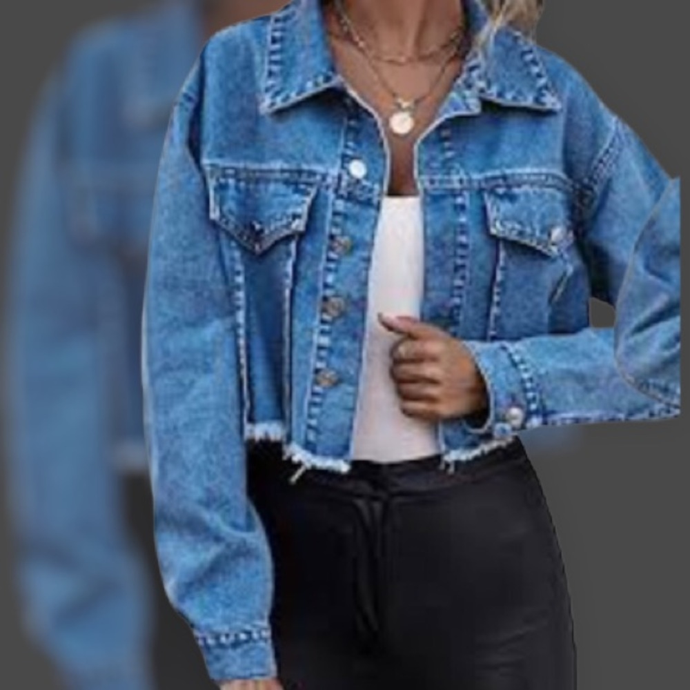 🛑BOGO 🆕Denim Cropped Frayed/Raw Hem Jacket